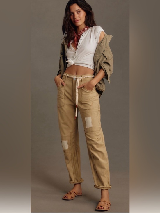 Pilcro Pants - Pilcro Anthropologie The Wanderer Patchwork Pants Mid-Rise Khaki Beige Size 27